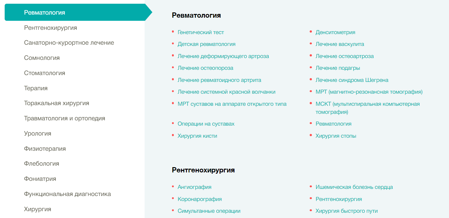 Структура медицинских сайтов