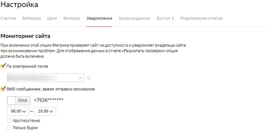 Рис. 22. Сервис «Мониторинг сайта» в Яндекс.Метрике