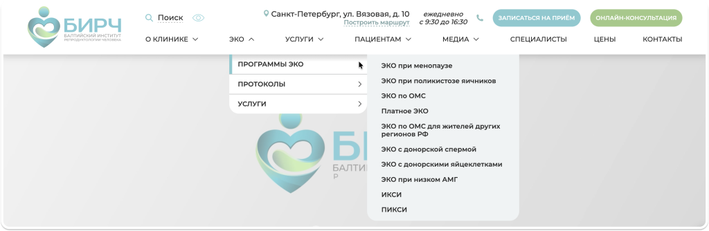 Обновленное меню сайта БИРЧ